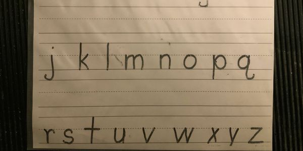 Handwritten lowercase alphabet letters from a to q.