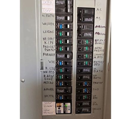 Electrical breaker panel inspected by Wanner Electric LLC for tripping breakers, overloaded circuits