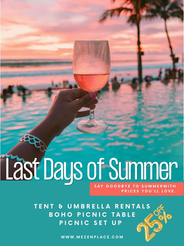 End of summer sale. 25% off outdoor events.