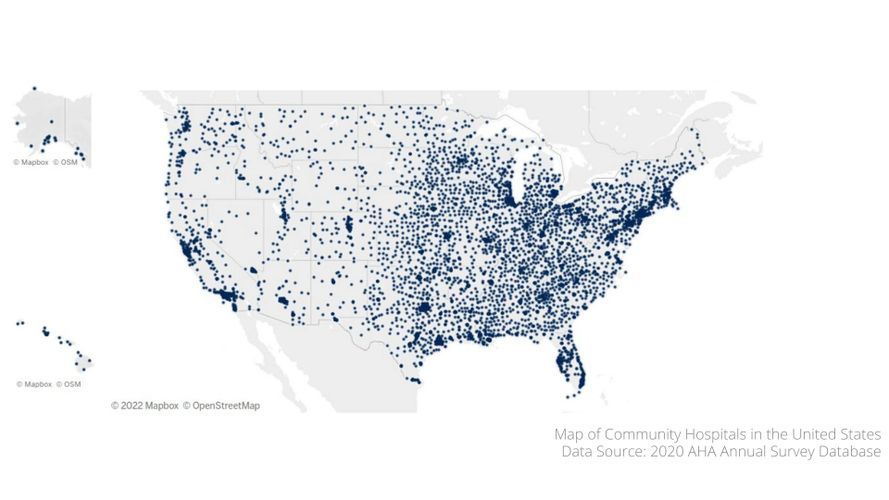 2020 AHA Annual Survey Database:  Map of Community Hospitals in the United States