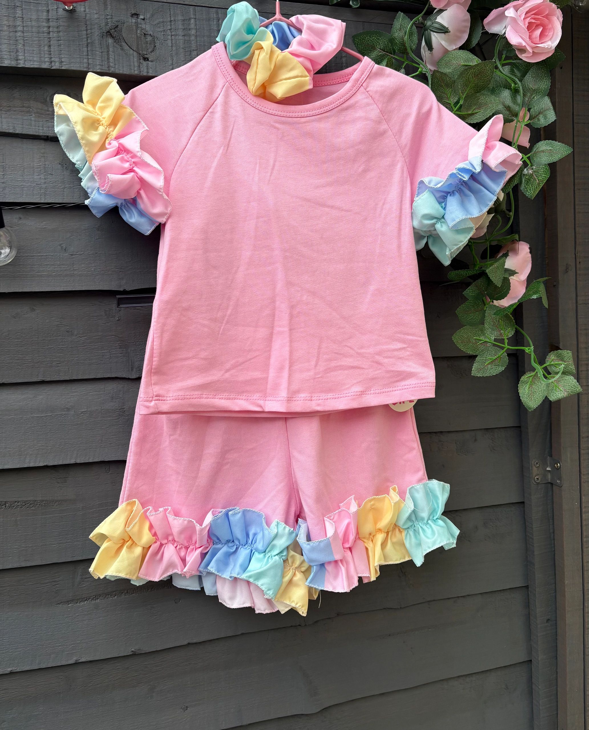 🌈 Cotton Candy Ruffle Short Set