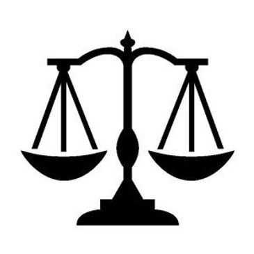 Black silhouette of a balanced scale symbolizing justice.