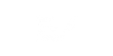 White stylized logo with text on a black background.