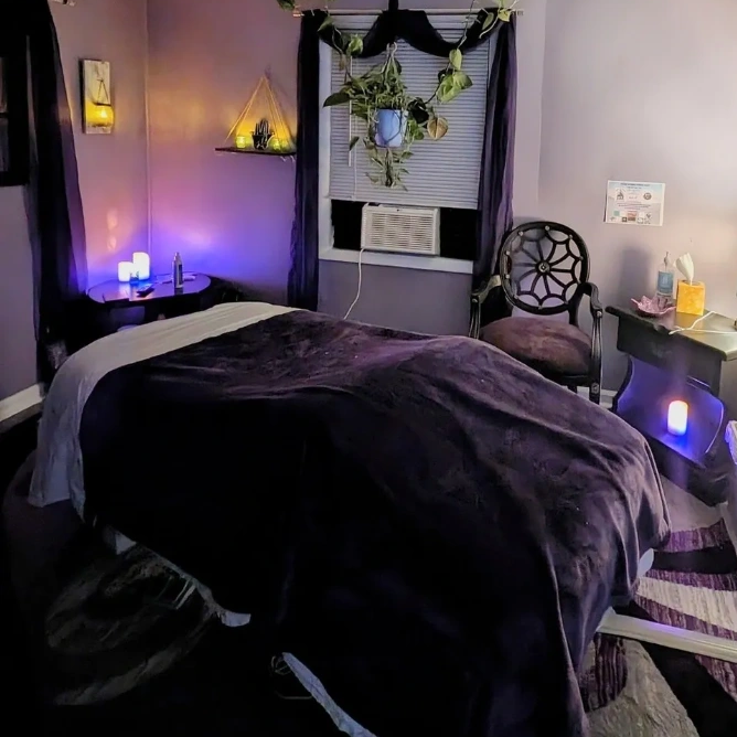 relaxing massage therapy room 