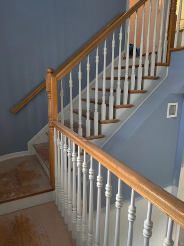 Before Staircase and floor
Wood staircase, sand and finish, and painted.