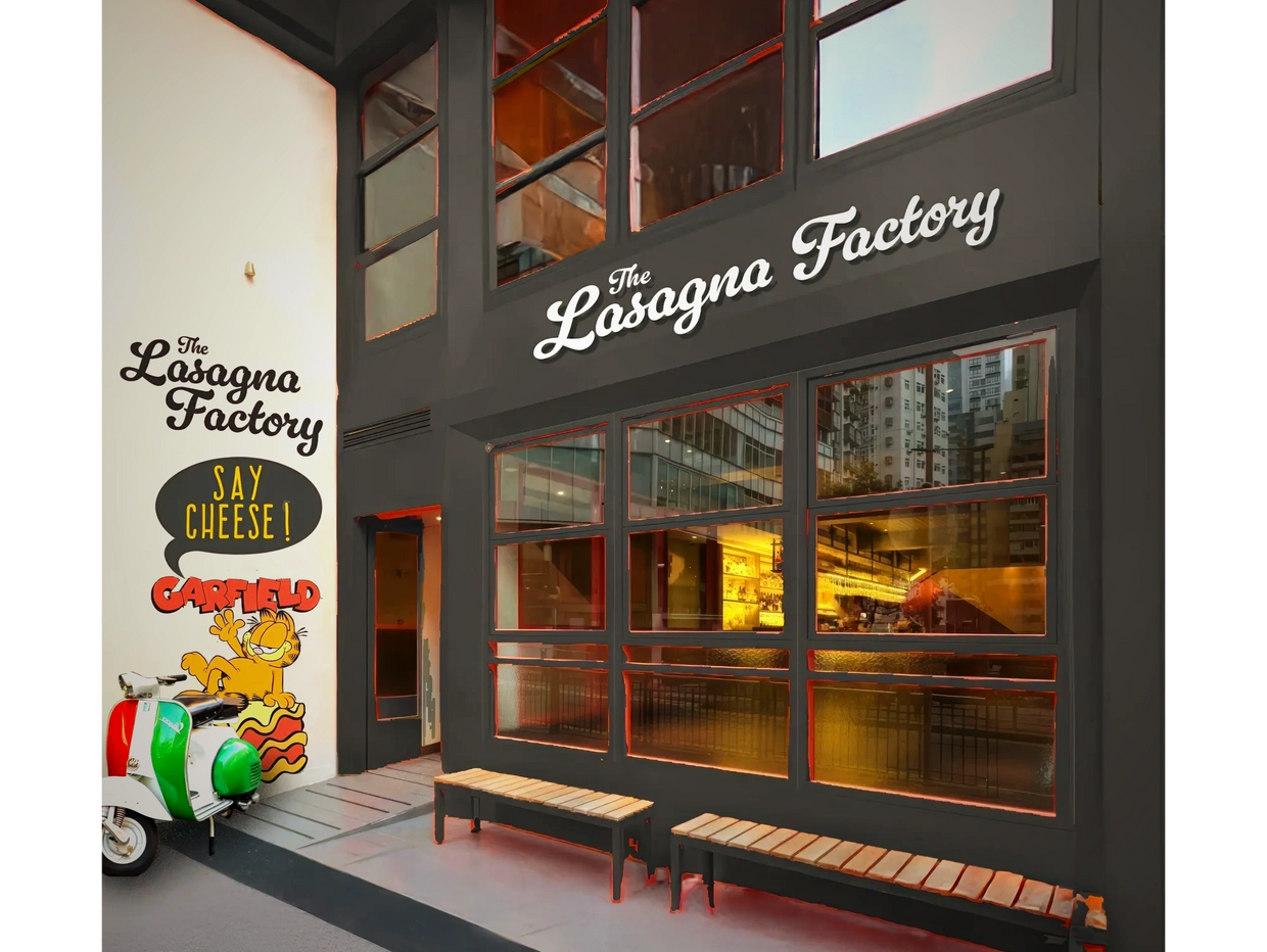 The Lasagna Factory restaurant store-front located at 208 Hollywood Road, Sheung Wan, Hong Kong
