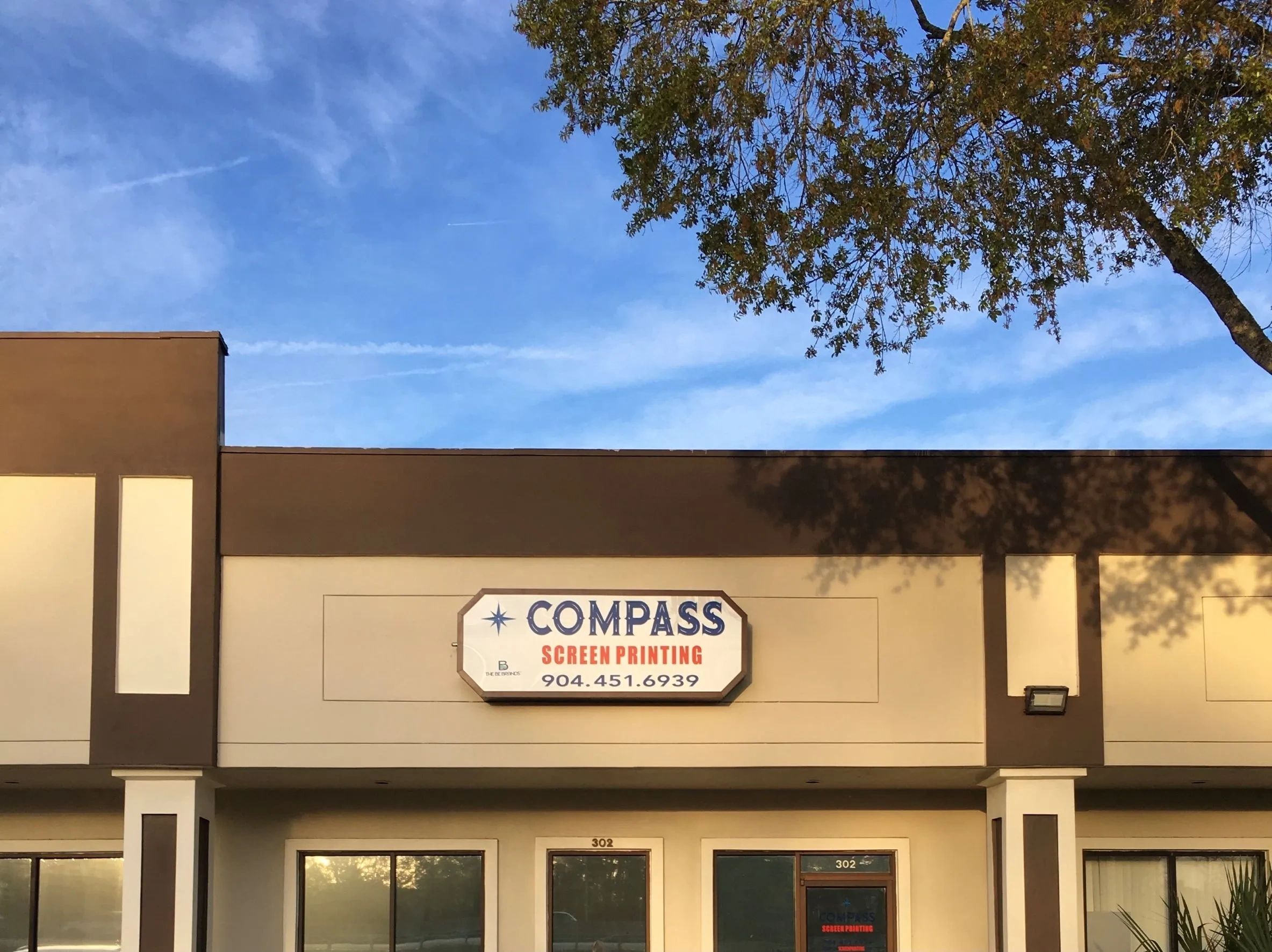 Compass Screen Printing Front of Building
facing I-95N at Bowden Road exit 