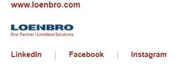 Logo and social media links for Loenbro with website URL.