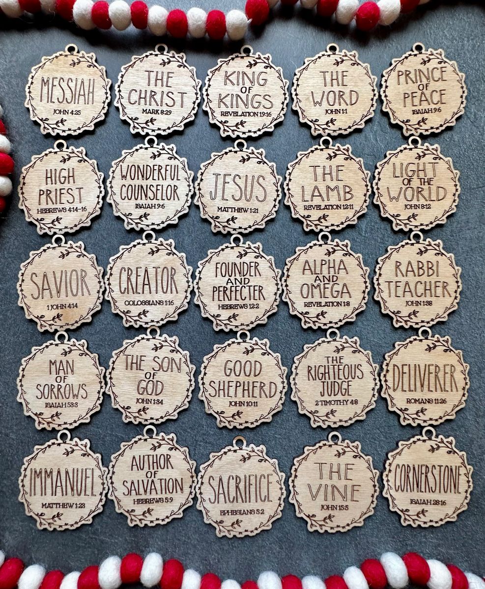 25 Names of Jesus Advent Set, Scripture Ornaments, King of Kings ...