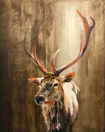 Sold Forest Deer 16” by 20” mixed media on wood. $950