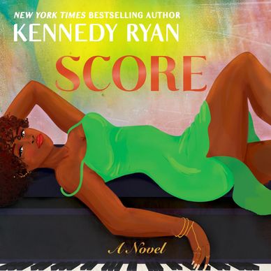 Book cover of "Score" by Kennedy Ryan featuring a woman in a green dress lying on a piano.