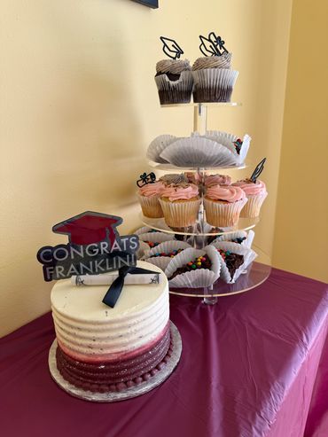 Graduation cake with cupcakes and brownie desserts