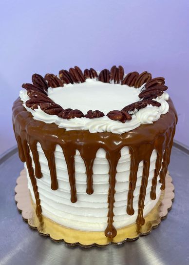 Carrot Cake with toasted pecans  and caramel fudge icing