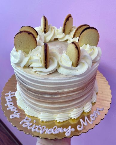 Vanilla cake with chocolate fudge filling and vanilla buttercream