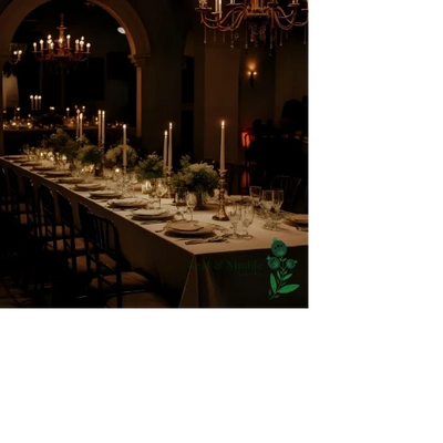 moody lighting,  dinner table set for fancy dinner with candles for lighting neat & nimble branding