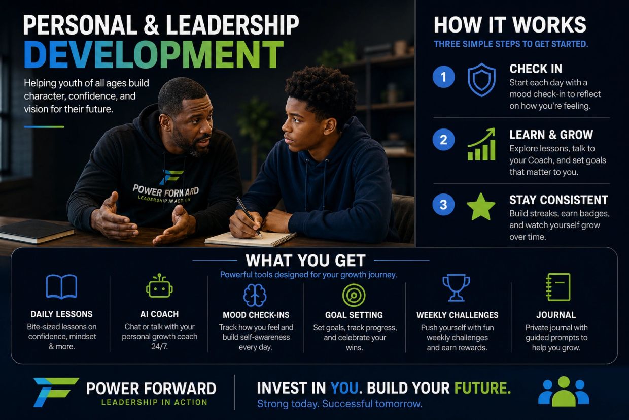 Two men discuss personal and leadership development for youth growth.