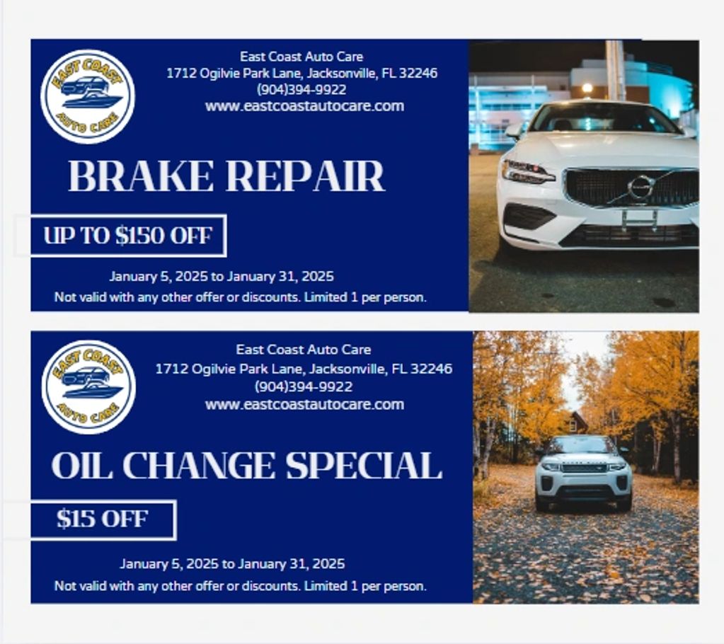 Auto care coupons for brake repair and oil change specials from East Coast Auto Care.