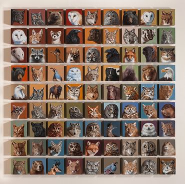 wildlife fine art oil painting portrait animals mammals birds faces blocks cradled panels