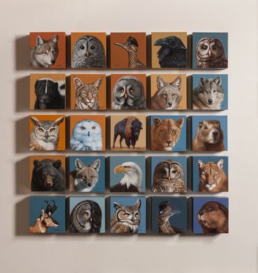 wildlife fine art oil painting portrait animals mammals birds faces blocks cradled panels