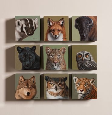 wildlife fine art oil painting portrait animals mammals birds faces blocks cradled panels