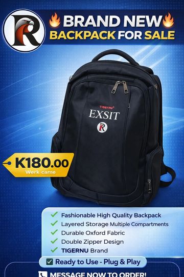 Brand new stylish black backpack for sale at K180 with multiple compartments.