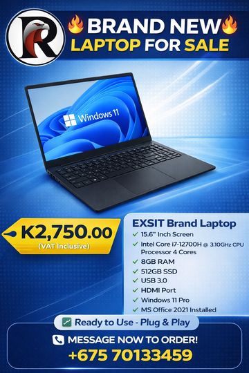 Brand new EXS1T laptop for sale with Windows 11, Intel i7, 8GB RAM, and 512GB SSD.