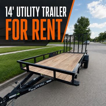 14-foot utility trailer available for rent.