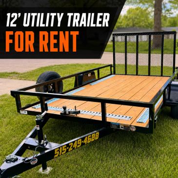 12-foot utility trailer for rent with contact number.