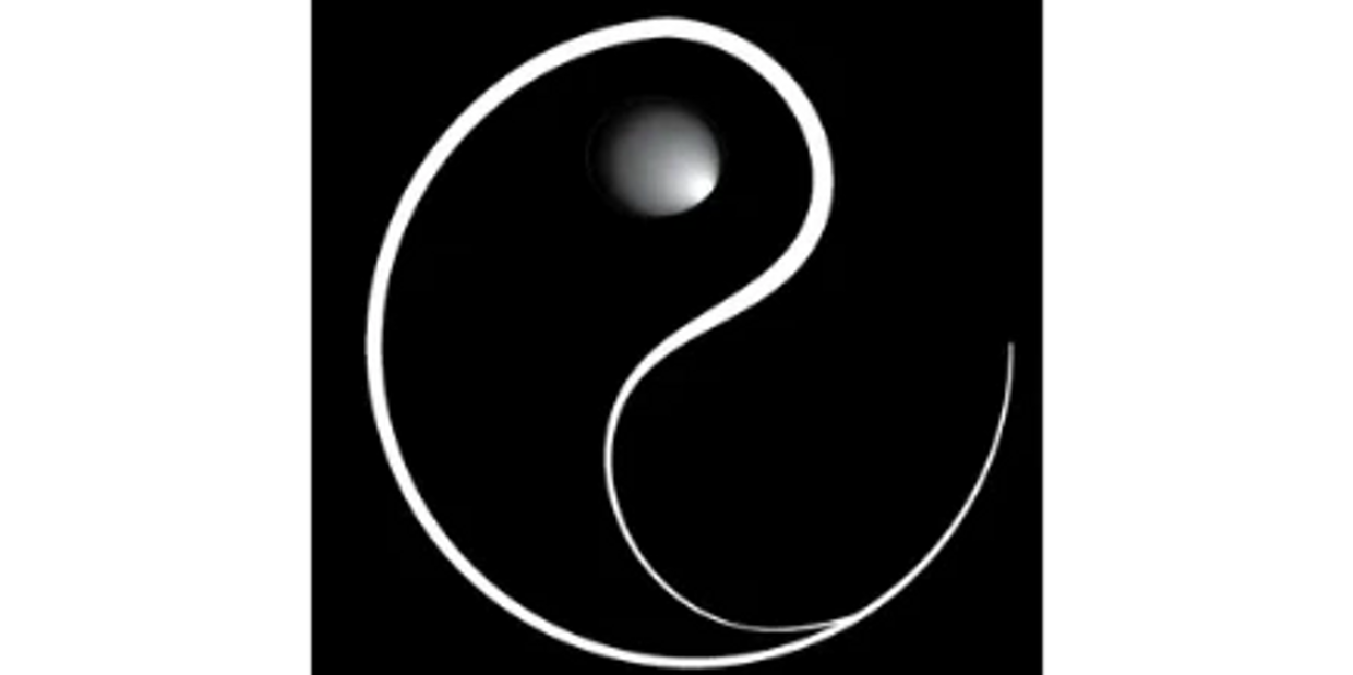 Relax Massage & Bodyworks logo. Black background with an outline of the left half a yin/yang sign. 