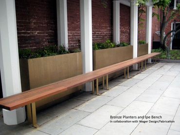 bronze planters and ipe bench