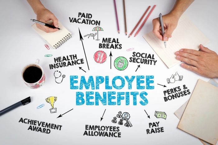 Diagram illustrating common employee benefits.