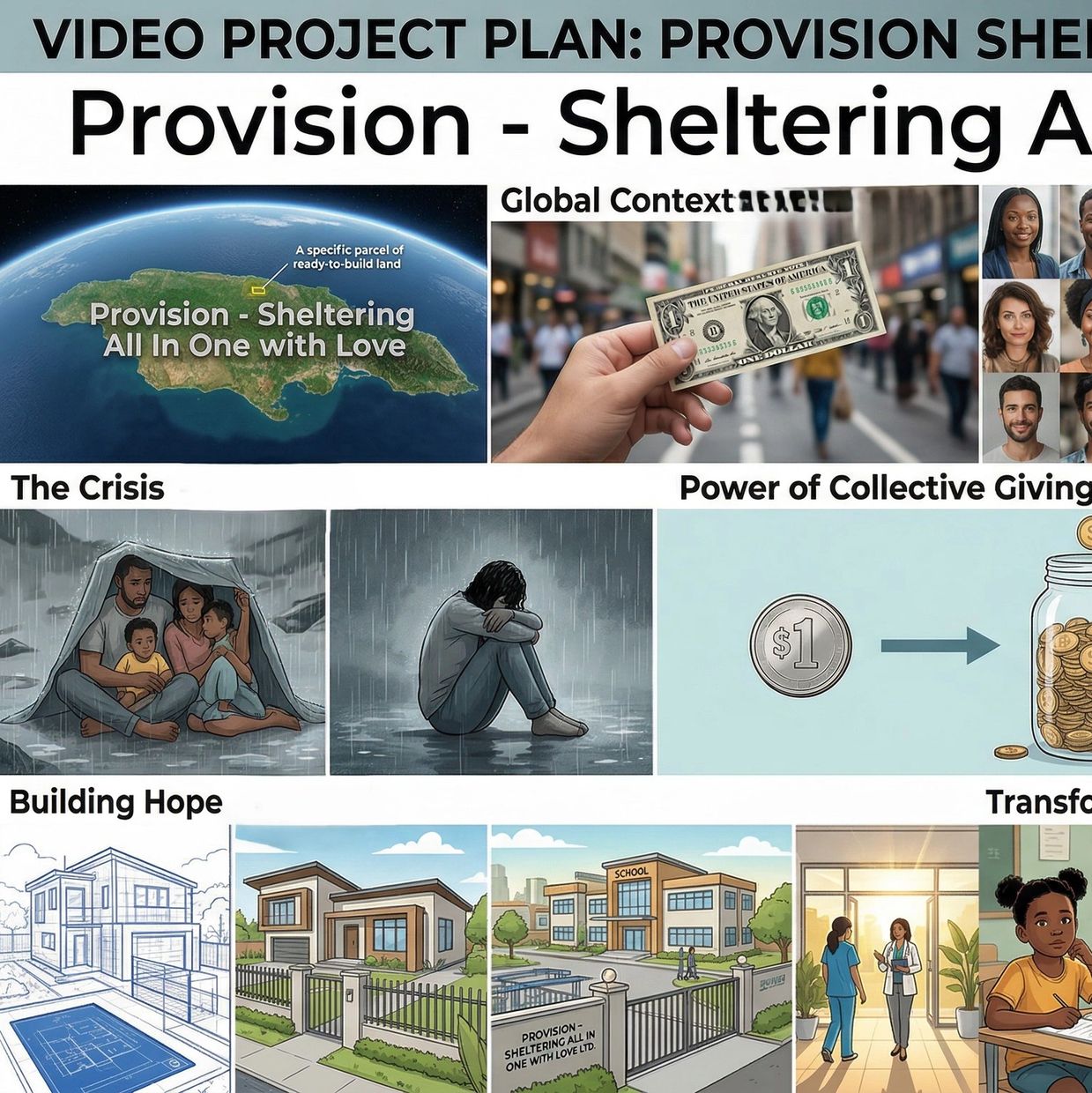 Visual plan for 'Provision - Sheltering All In One with Love' project.