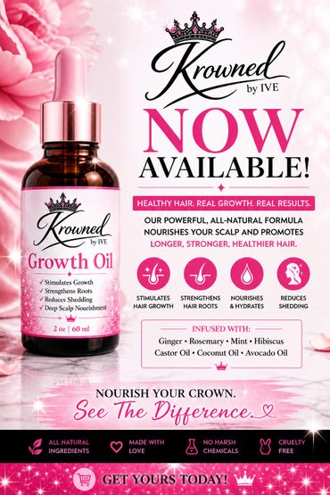 Krowned by IVE Growth Oil promotes healthy hair with natural ingredients.