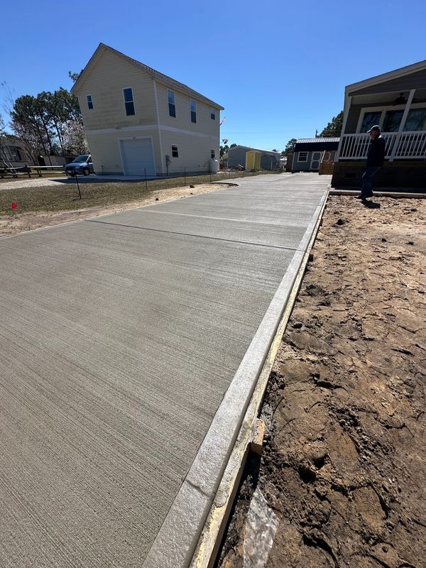 Concrete driveway that has a broom finish 