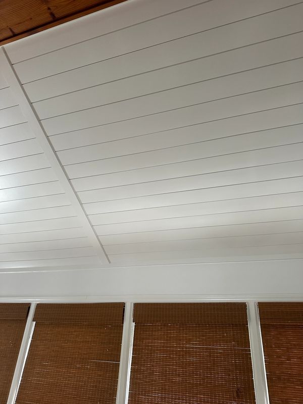 Shiplap ceiling with fresh coat of interior paint