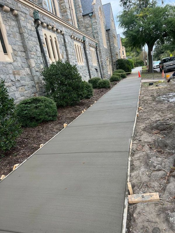 Cement sidewalk and concrete pour