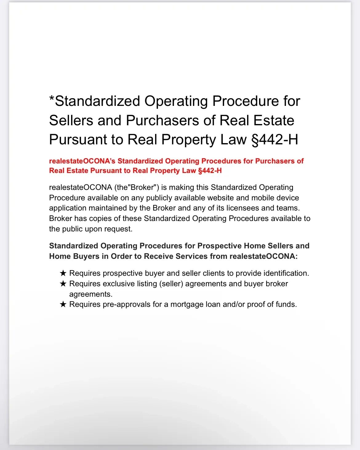 realestateOCONA'S SOP