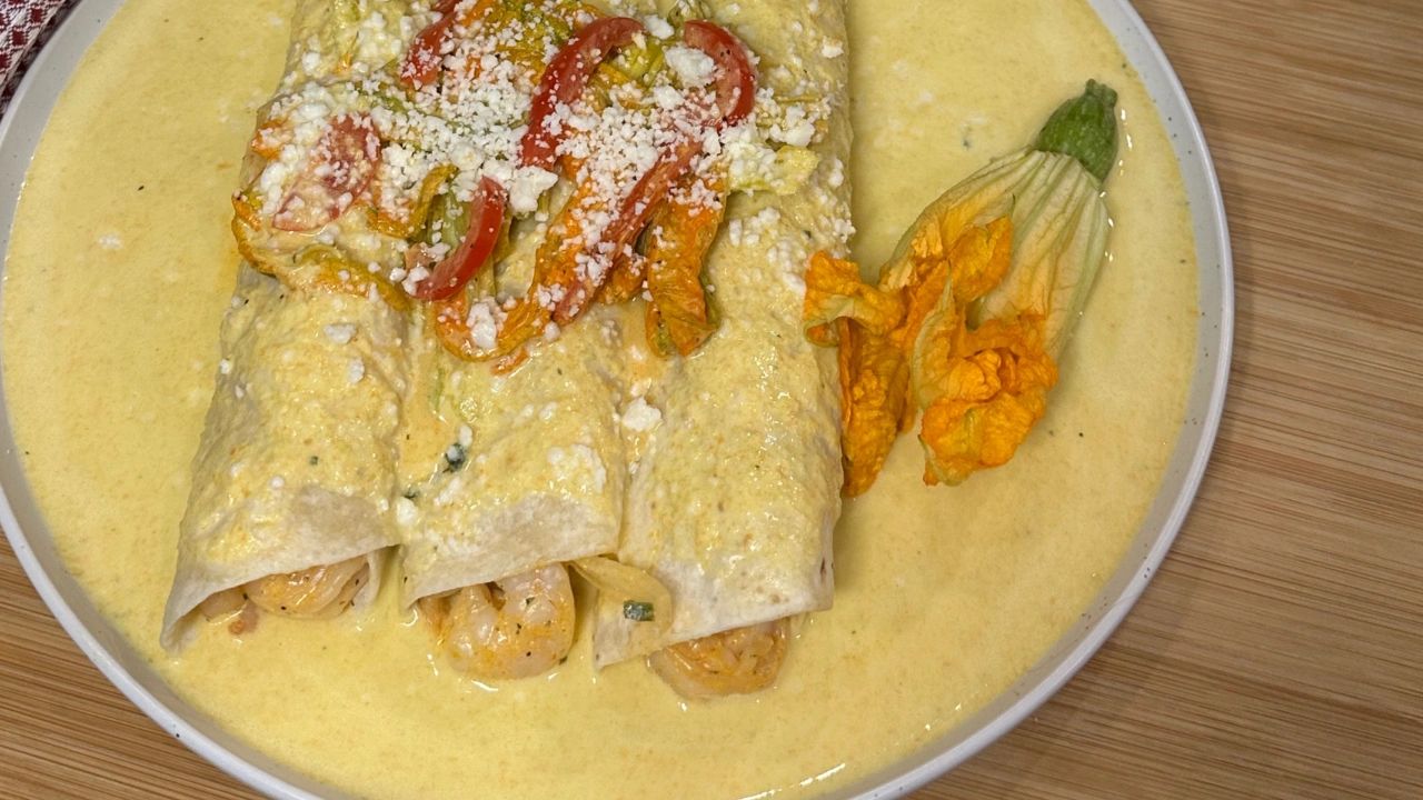 Shrimp Enchiladas in Squash Blossom Sauce