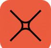 Stylized black X shape on orange background.