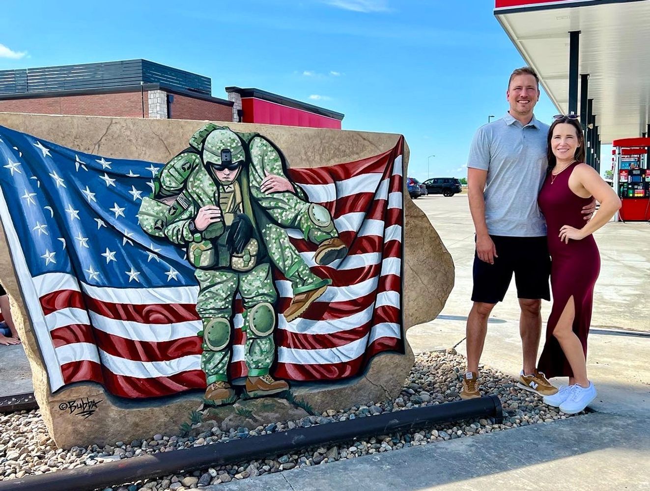 Bubba and Maria Sorensen by Bubba's Rock at Casey's in Newton Iowa