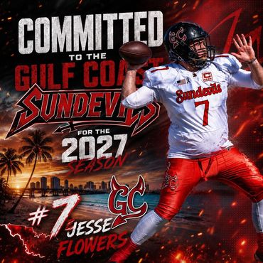 Football player Jesse Flowers commits to Gulf Coast Sundevils for 2027 season.