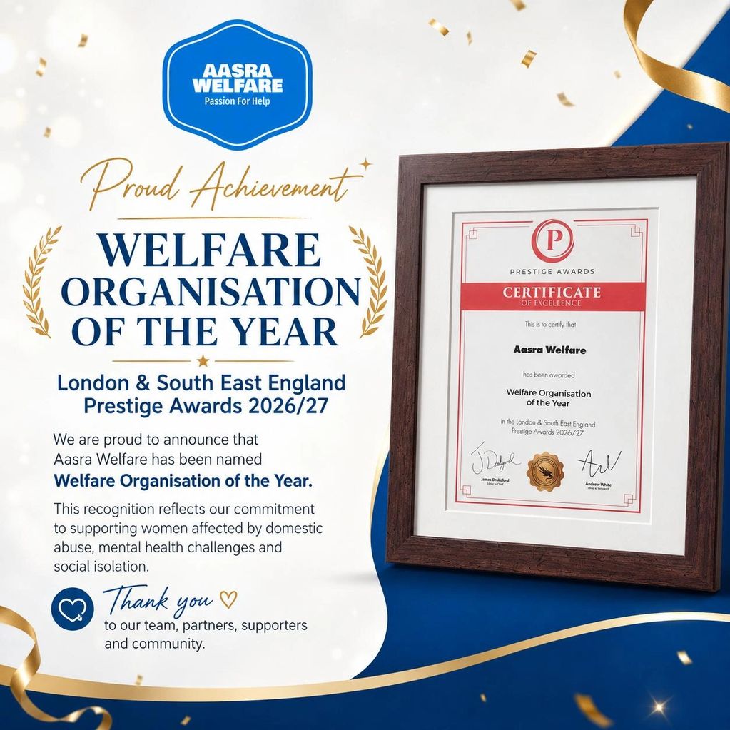 Aasra Welfare named Welfare Organisation of the Year 2026/27 for London &amp; South East England.
