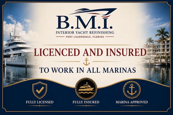 Advertisement for B.M.I. Yacht Refinishing in Fort Lauderdale, Florida.