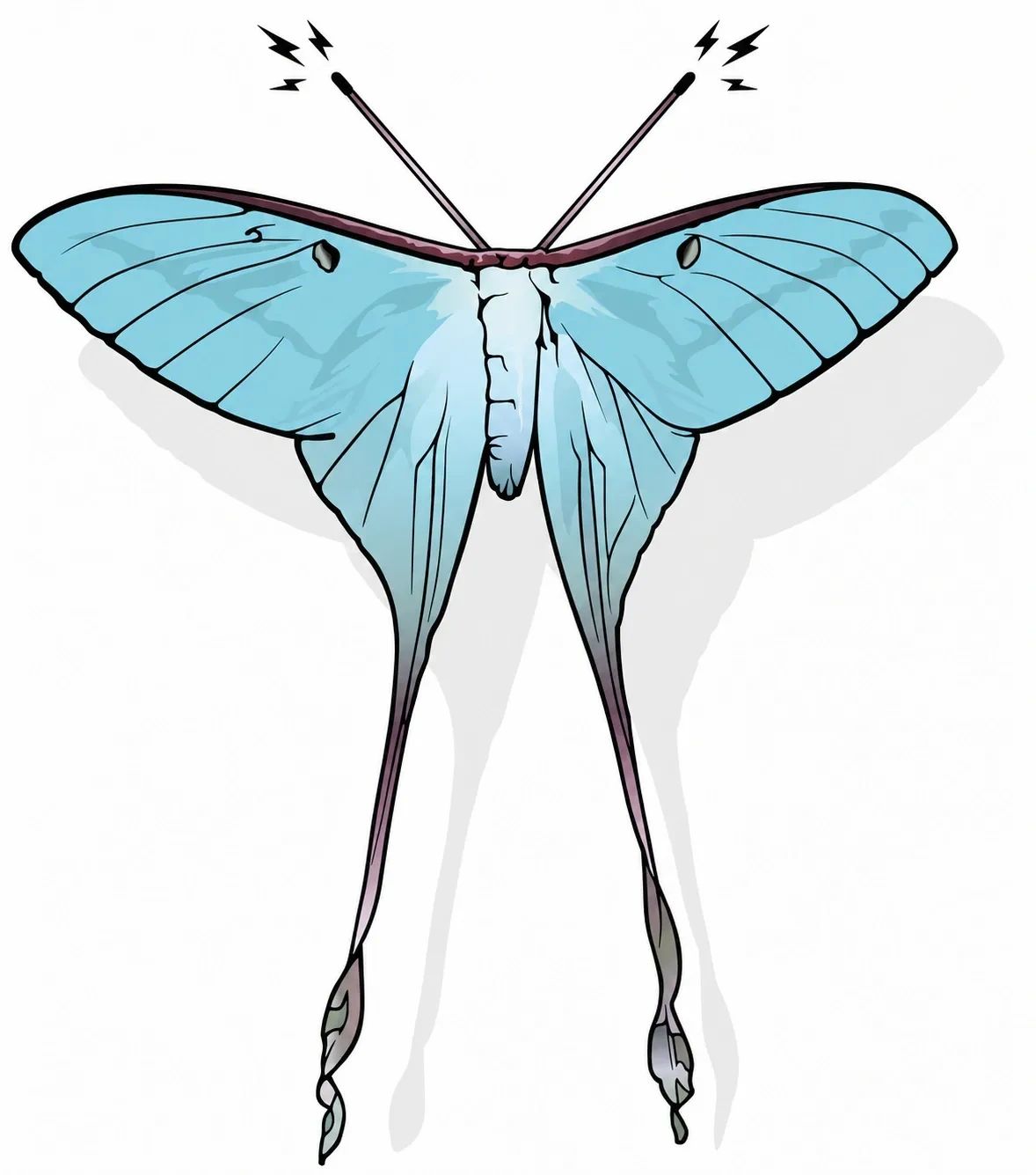Illustration of a blue butterfly with antennas emitting signals.