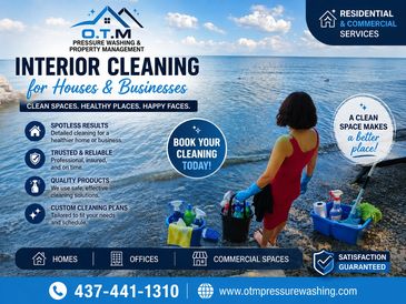 Advertisement for OTP Pressure Washing &amp; Property Management interior cleaning.