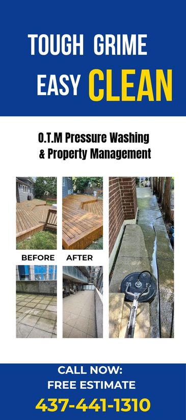 Before and after pressure washing results for decks and walkways.