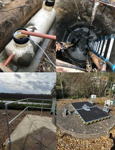 Various views of an underground wastewater or septic system installation and maintenance.