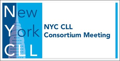 NYC CLL Consortium Meeting announcement with blue and white design.
