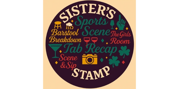 Colorful circular design with text about sisterhood, sports, and social scenes.