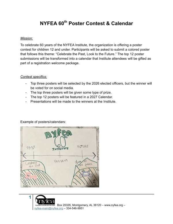 NYFEA 60th Poster Contest details and example artwork.